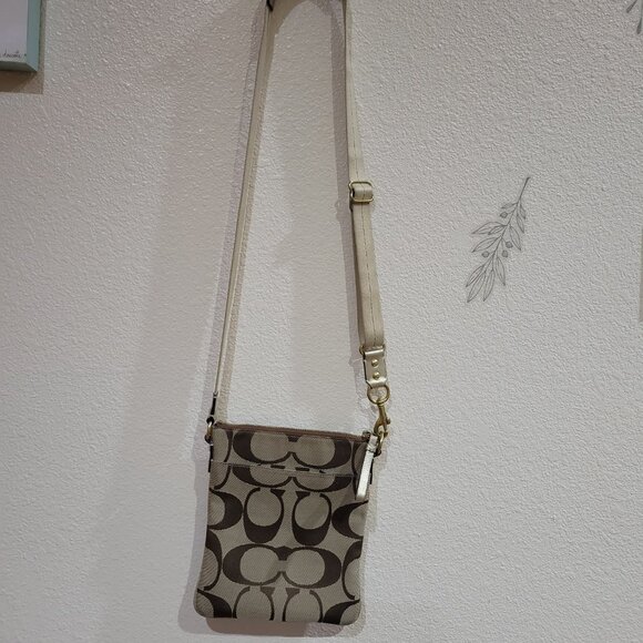 EUC Coach Tan and Brown Signature Crossbody Bag - Picture 9 of 15